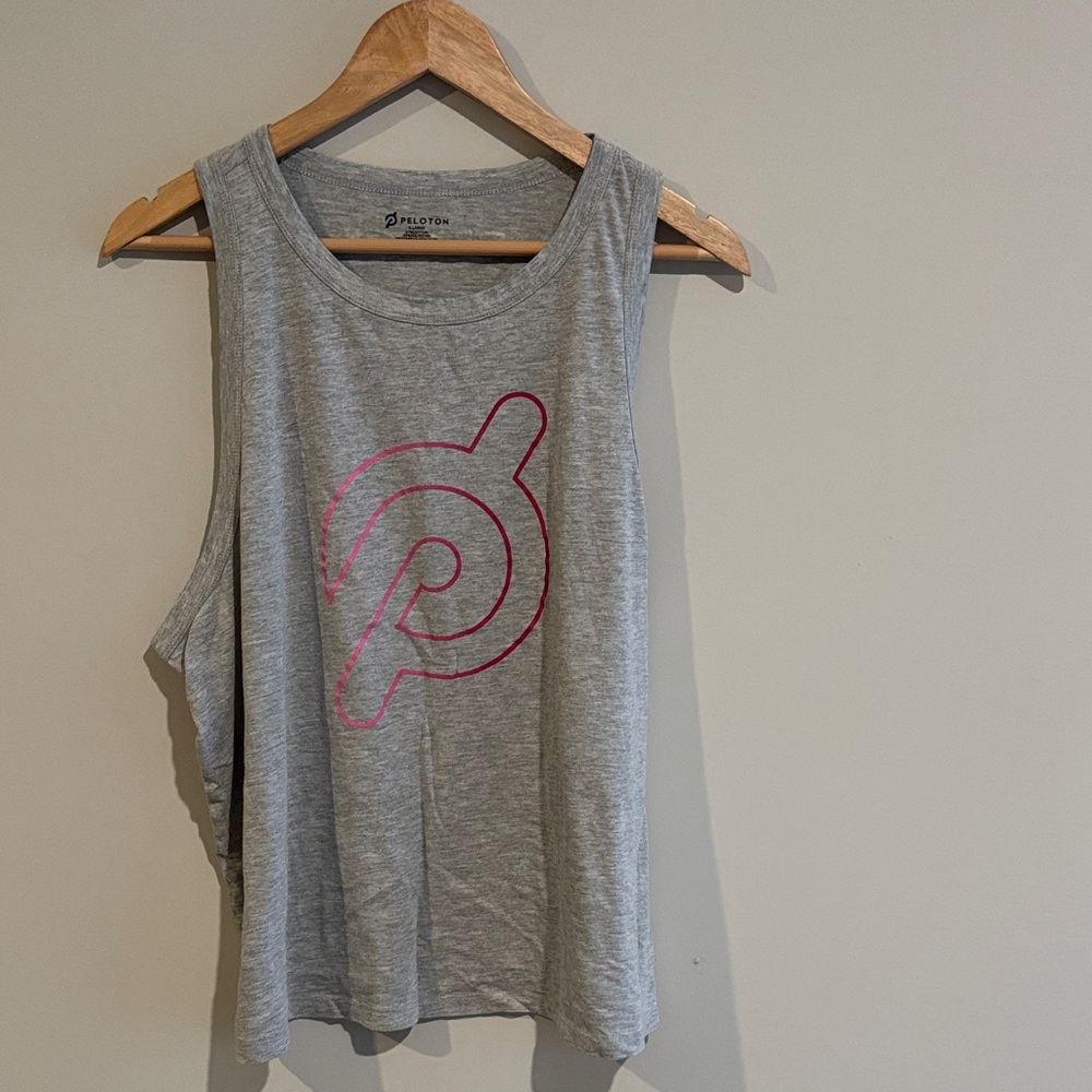 Peloton Gray Muscle Tee with Pink Logo
